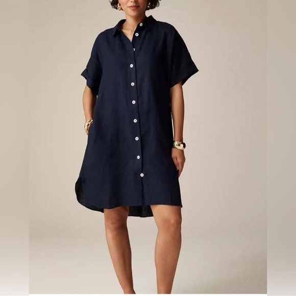 J. Crew Dresses & Skirts - J Crew Capitaine Linen Shirt Dress Navy Lagenlook Minimalist Summer 2024 NWT-XS